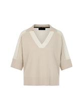 Load image into Gallery viewer, MarcCain 2-Tone V-Neck Sweater in Beige/White
