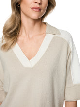 Load image into Gallery viewer, MarcCain 2-Tone V-Neck Sweater in Beige/White

