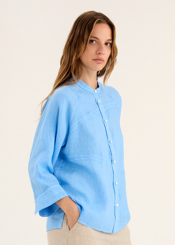 Rosso35 Garment-Dyed Raglan Sleeve Tight Shirt in Sky Blue