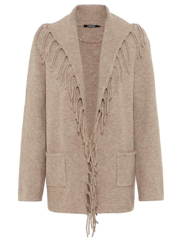 Olsen Long Sleeve Cardigan in Dark Taupe