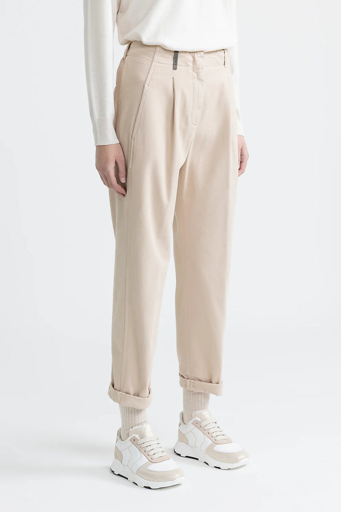 Peserico Cotton Gabardine Carrot Trousers in Barley