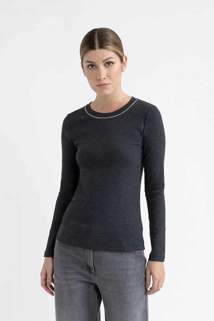 Peserico Jersey T-shirt with Luce Trim in Graphite