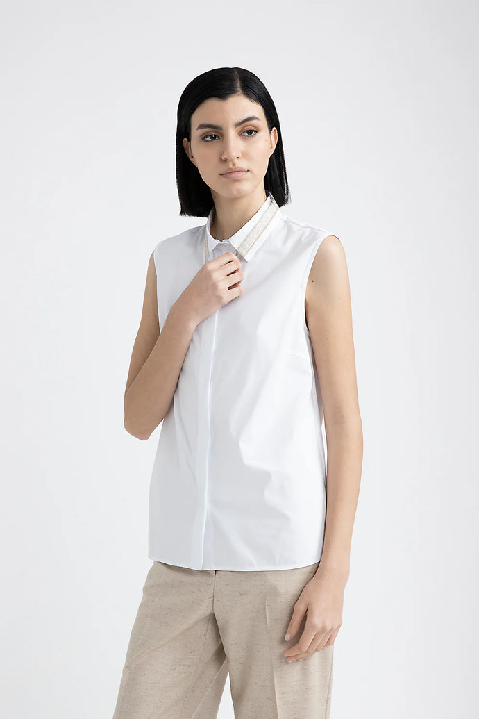 Peserico Jersey and Poplin Top in Pure White