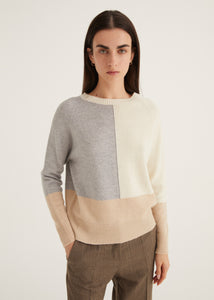 Rosso35 Colour Block Sweater in Grey/Beige