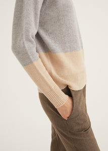 Rosso35 Colour Block Sweater in Grey/Beige