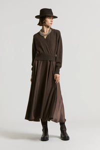 Peserico Tricot Blend Twill Dress in Chocolate