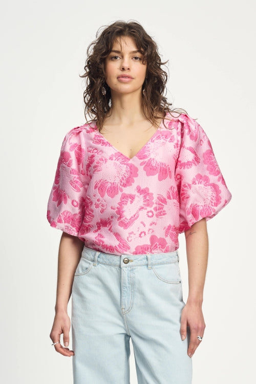 Pom Floral Jacquard Top in Pink
