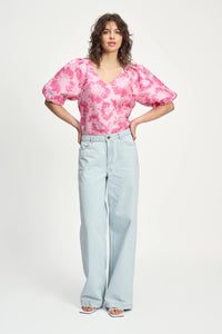 Pom Floral Jacquard Top in Pink