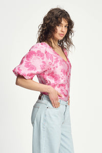 Pom Floral Jacquard Top in Pink