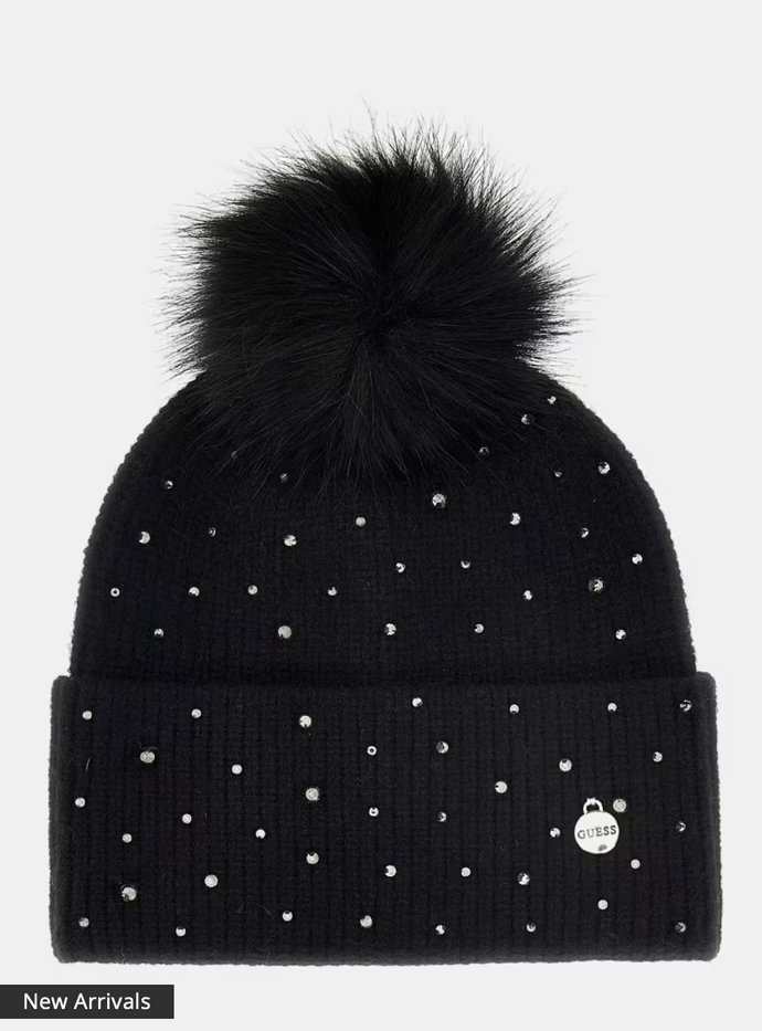 Guess Rhinestone Beanie in Black