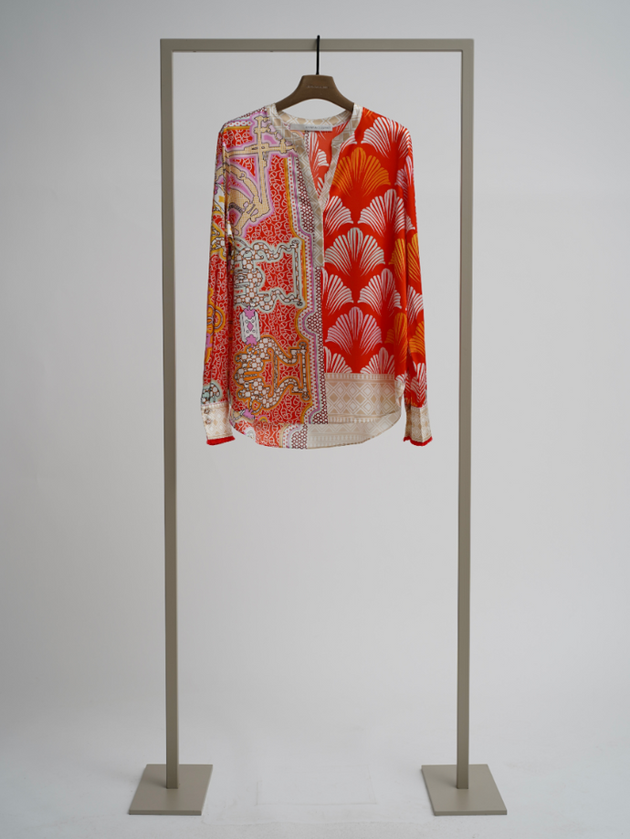 Herzen Silk Bouse 6180 in Tomato Multi