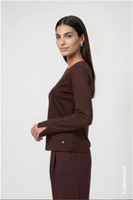 Load image into Gallery viewer, Monari Long-sleeved shirt with rhinestone details in Black Coffee
