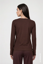 Load image into Gallery viewer, Monari Long-sleeved shirt with rhinestone details in Black Coffee
