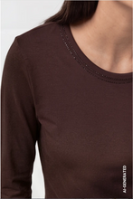 Load image into Gallery viewer, Monari Long-sleeved shirt with rhinestone details in Black Coffee
