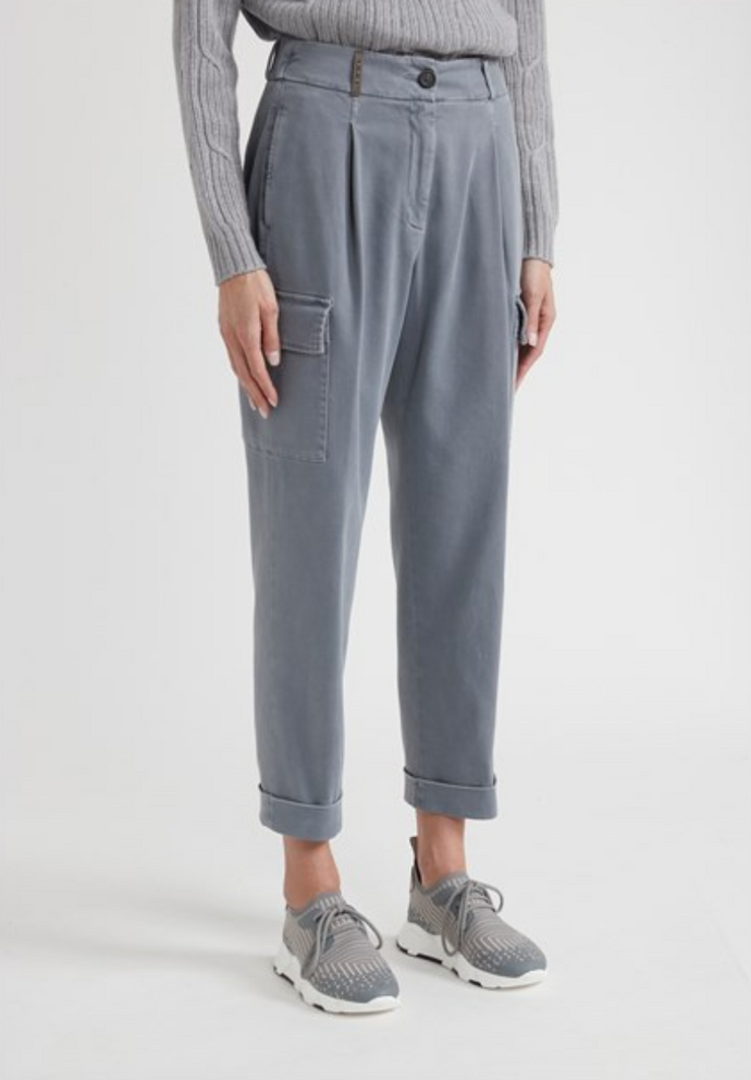 Peserico Cotton Gabardine Carrot Trousers in Granite