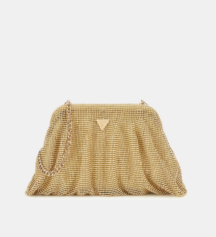 Guess Zalina Mesh Rhinestone Clutch in Gold