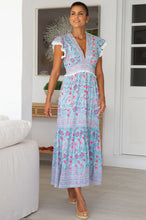 Load image into Gallery viewer, Aspiga Pippa Block Print Midi Dress in Blue

