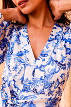 Load image into Gallery viewer, Aspiga Annie Hammered Satin Dress in Cream/Blue
