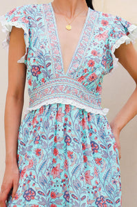 Aspiga Pippa Block Print Midi Dress in Blue
