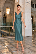 Load image into Gallery viewer, Fely Campo Midi Dress with Bolero in Green Satin
