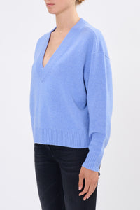 IRO Lilween V-Neck Cashmere Sweater in Denim Blue