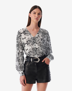 IRO Abgral Printed V-Neck Top With Cutouts