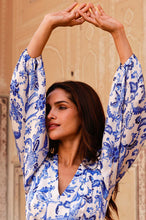 Load image into Gallery viewer, Aspiga Annie Hammered Satin Dress in Cream/Blue
