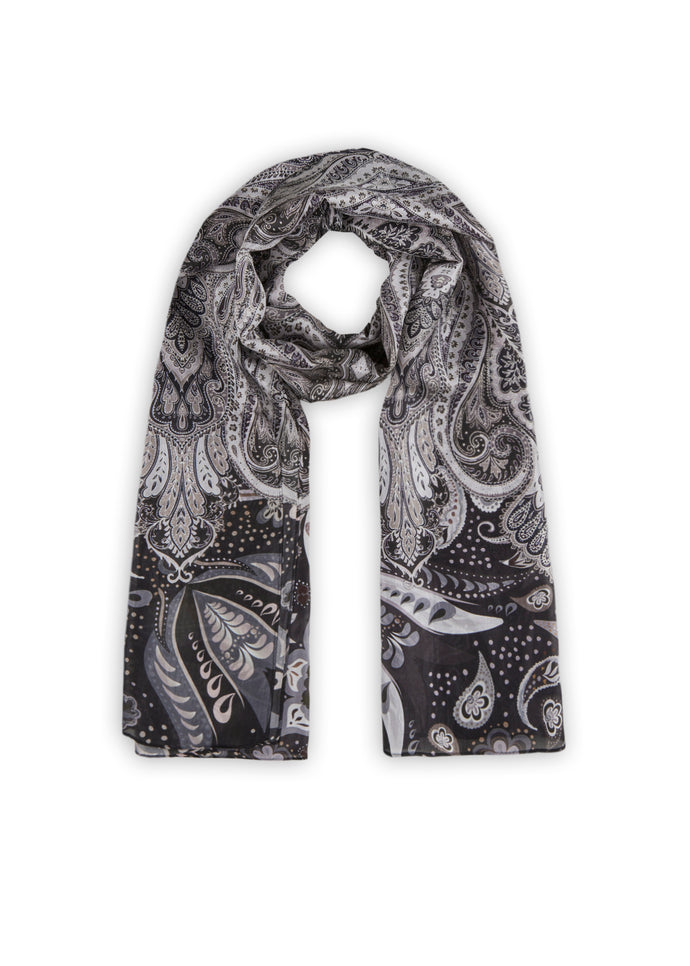 Codello Silk Ponge Paisley Print Scarf in Grey