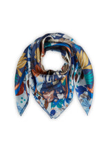 Load image into Gallery viewer, Codello Flower Printed Square Silk Scarf in Blue
