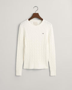 Gant Stretch Cotton Knit Crew Neck Sweater in White
