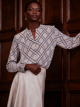 Load image into Gallery viewer, Herzen Pure Silk Blouse in Night Blue Grey
