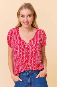 Aspiga Lisbon Blouse in Raspberry/White