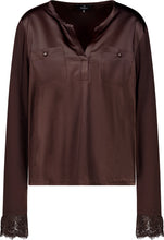 Load image into Gallery viewer, Monari Blouse with Lace Trim in Coffee Blouse
