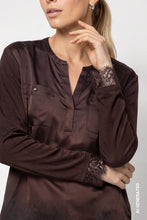 Load image into Gallery viewer, Monari Blouse with Lace Trim in Coffee Blouse
