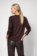 Load image into Gallery viewer, Monari Blouse with Lace Trim in Coffee Blouse
