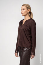 Load image into Gallery viewer, Monari Blouse with Lace Trim in Coffee Blouse
