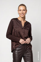 Load image into Gallery viewer, Monari Blouse with Lace Trim in Coffee Blouse

