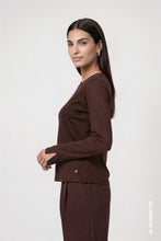 Load image into Gallery viewer, Monari Long Sleeve Shirt with Rhinestone Details in Black Coffee

