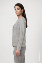 Load image into Gallery viewer, Monari T-Shirt with Decorative Lettering in Light Grey Melange
