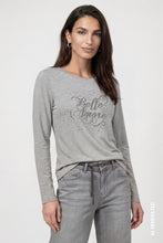 Load image into Gallery viewer, Monari T-Shirt with Decorative Lettering in Light Grey Melange
