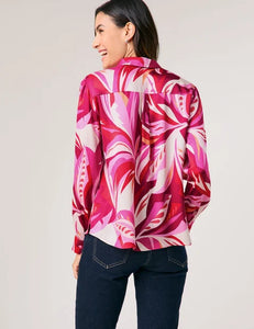 Gerry Weber Satin Blouse with a Floral Print in Pink/Red