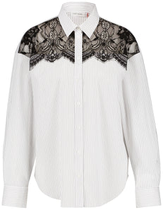 GERRY WEBER Shirt Blouse with a Semi-Sheer Lace Trim