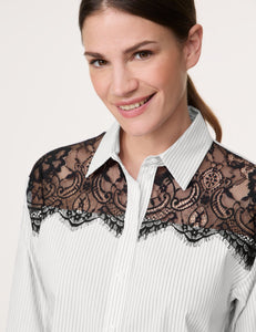 GERRY WEBER Shirt Blouse with a Semi-Sheer Lace Trim