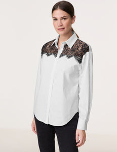 GERRY WEBER Shirt Blouse with a Semi-Sheer Lace Trim