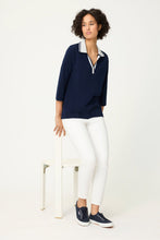 Load image into Gallery viewer, Olsen Polo Shirt with3/4 Sleeves in Navy
