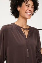 Load image into Gallery viewer, Olsen T-Shirt Tie and Gathered Sleeves in Dark Brown
