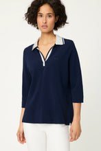 Load image into Gallery viewer, Olsen Polo Shirt with3/4 Sleeves in Navy
