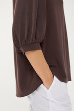 Load image into Gallery viewer, Olsen T-Shirt Tie and Gathered Sleeves in Dark Brown
