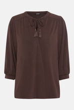 Load image into Gallery viewer, Olsen T-Shirt Tie and Gathered Sleeves in Dark Brown
