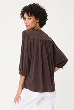 Load image into Gallery viewer, Olsen T-Shirt Tie and Gathered Sleeves in Dark Brown
